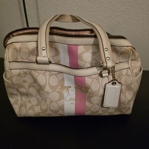 Coach Beige and Pink Signature Satchel